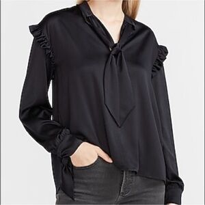 NWOT EXPRESS Satin Ruffle Tie Neck Top